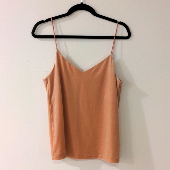 Salmon Pink Velvet Spaghetti Strap Top - Picture 1 of 4